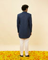 Manyavar Men Sapphire Blue Ogee Patterned Sequined Indo Western Set