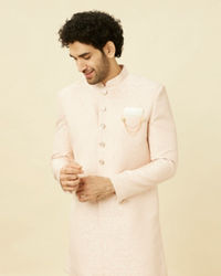 Manyavar Men Crystal Pink Medallion Patterned Indo Western Set