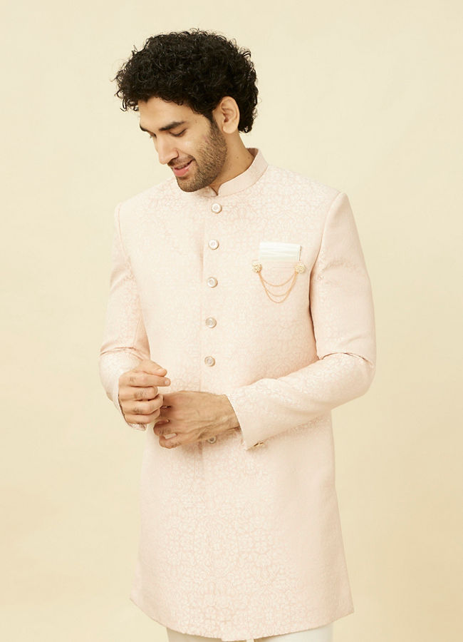 Manyavar Men Crystal Pink Medallion Patterned Indo Western Set image number 0