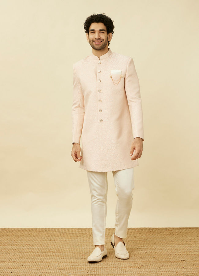 Manyavar Men Crystal Pink Medallion Patterned Indo Western Set