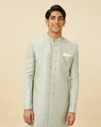 Manyavar Men Delicate Blue Medallion Patterned Indo Western Jacket