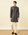 Manyavar Men Royal Blue Bel Buti Patterned Indo Western Set