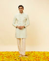 alt message - Manyavar Men Sea Green Ogee Patterned Indo-Western Set image number 2