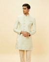 alt message - Manyavar Men Sea Green Ogee Patterned Indo-Western Set image number 0