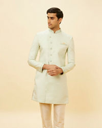 Manyavar Men Sea Green Ogee Patterned Indo Western Set