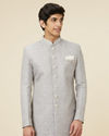 alt message - Manyavar Men Steel Grey Imperial Patterned Indo-Western Set image number 0