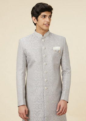 Manyavar Men Steel Grey Imperial Patterned Indo Western Set