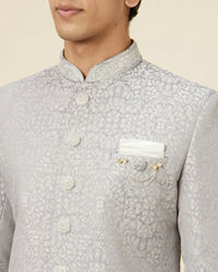 Manyavar Men Steel Grey Imperial Patterned Indo Western Set