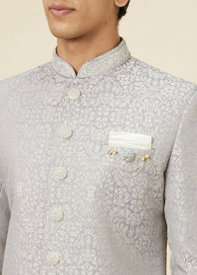 Manyavar Men Steel Grey Imperial Patterned Indo Western Set