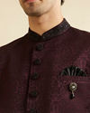 alt message - Manyavar Men Wine Imperial Patterned Indo-Western Set image number 1