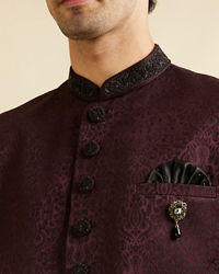 Manyavar Men Wine Imperial Patterned Indo Western Set