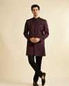 alt message - Manyavar Men Wine Imperial Patterned Indo-Western Set image number 2