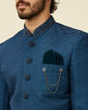 Manyavar Men Teal Blue Medallion Patterned Indo Western Set