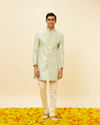 Manyavar Men Pastel Green Shankh Motif Indo Western Set