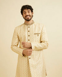 Manyavar Men Fashionable Cream Indo Western Set