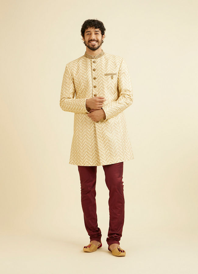 Manyavar Men Fashionable Cream Indo Western Set