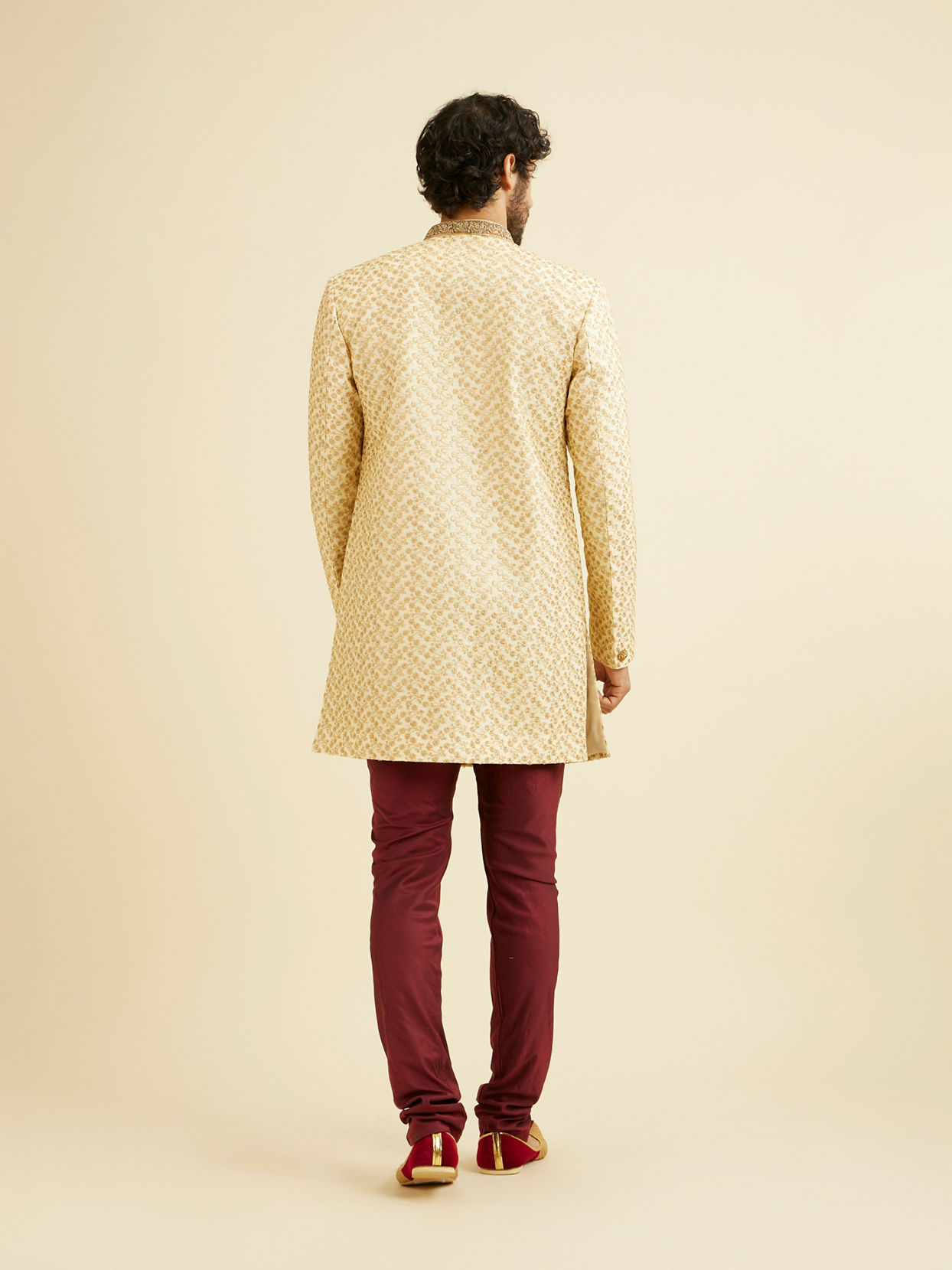 Manyavar Men Fashionable Cream Indo Western Set