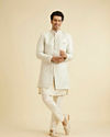 Manyavar Men Smoke Grey Floral Vine Patterned Indo Western Set