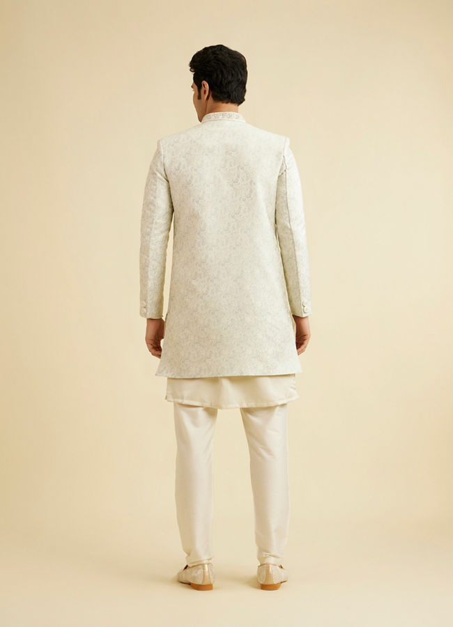 Manyavar Men Smoke Grey Floral Vine Patterned Indo Western Set