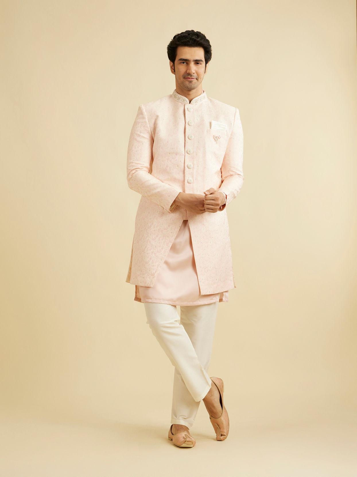 alt message - Manyavar Men Pink Festive Glory Indo Western image number 2