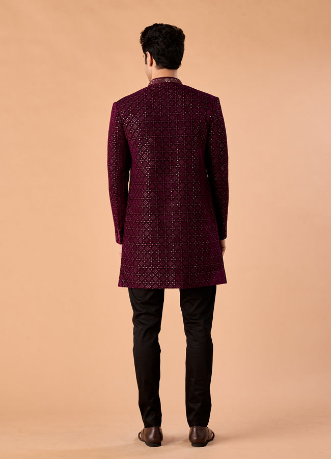 Manyavar Men Regal Wine Velvet Indo Western