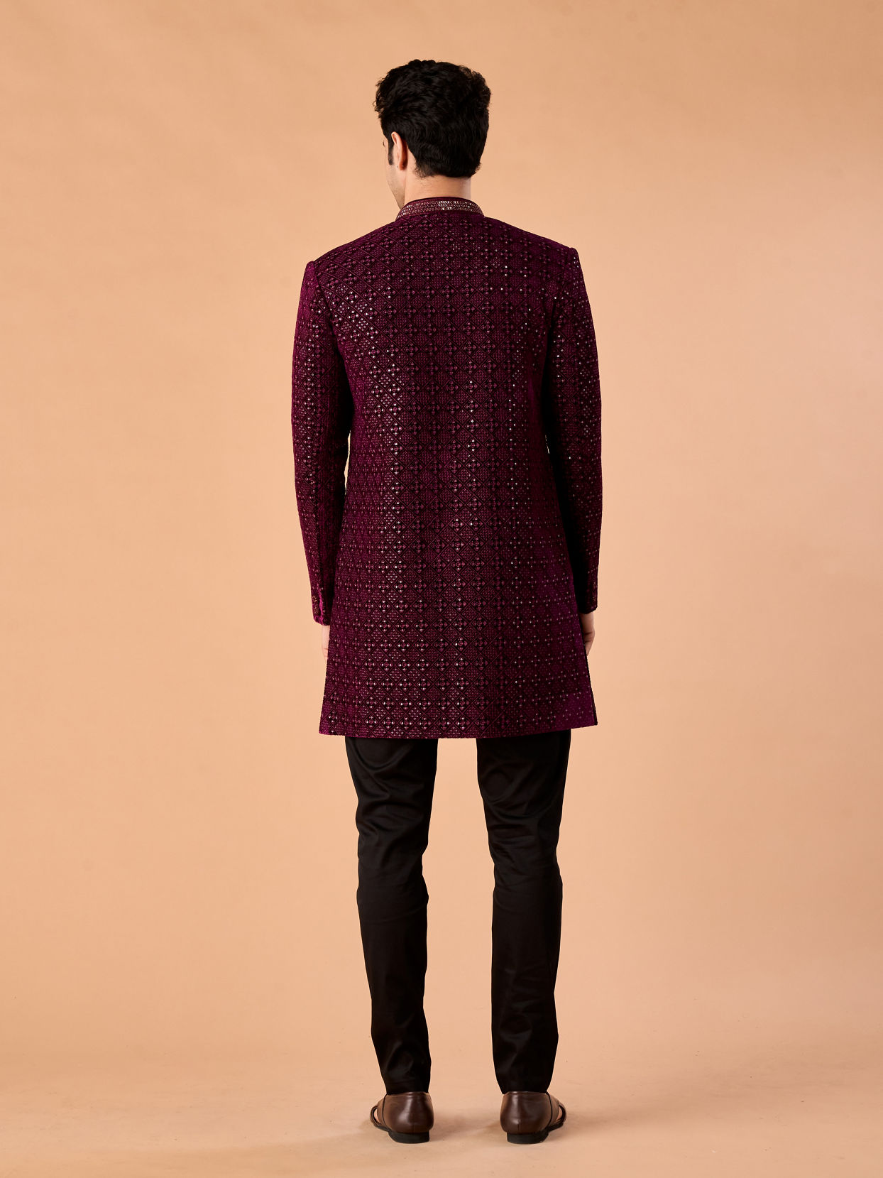 Manyavar Men Regal Wine Velvet Indo Western
