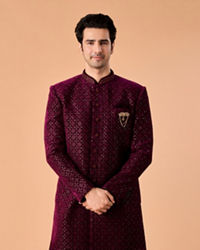 Manyavar Men Regal Wine Velvet Indo Western
