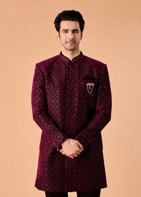 Manyavar Men Regal Wine Velvet Indo Western
