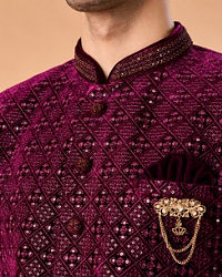 Manyavar Men Regal Wine Velvet Indo Western