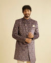 alt message - Manyavar Men Bright Lilac Bel Buti Embroidered Indo Western Set image number 0