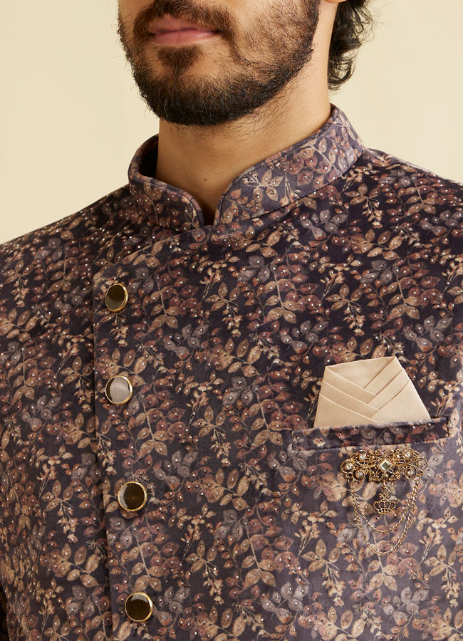 Manyavar Men Bright Lilac Bel Buti Embroidered Indo Western Set