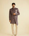 alt message - Manyavar Men Bright Lilac Bel Buti Embroidered Indo Western Set image number 2