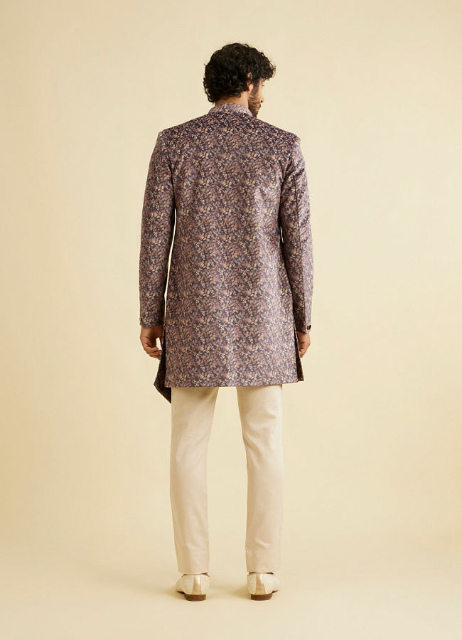 Manyavar Men Bright Lilac Bel Buti Embroidered Indo Western Set