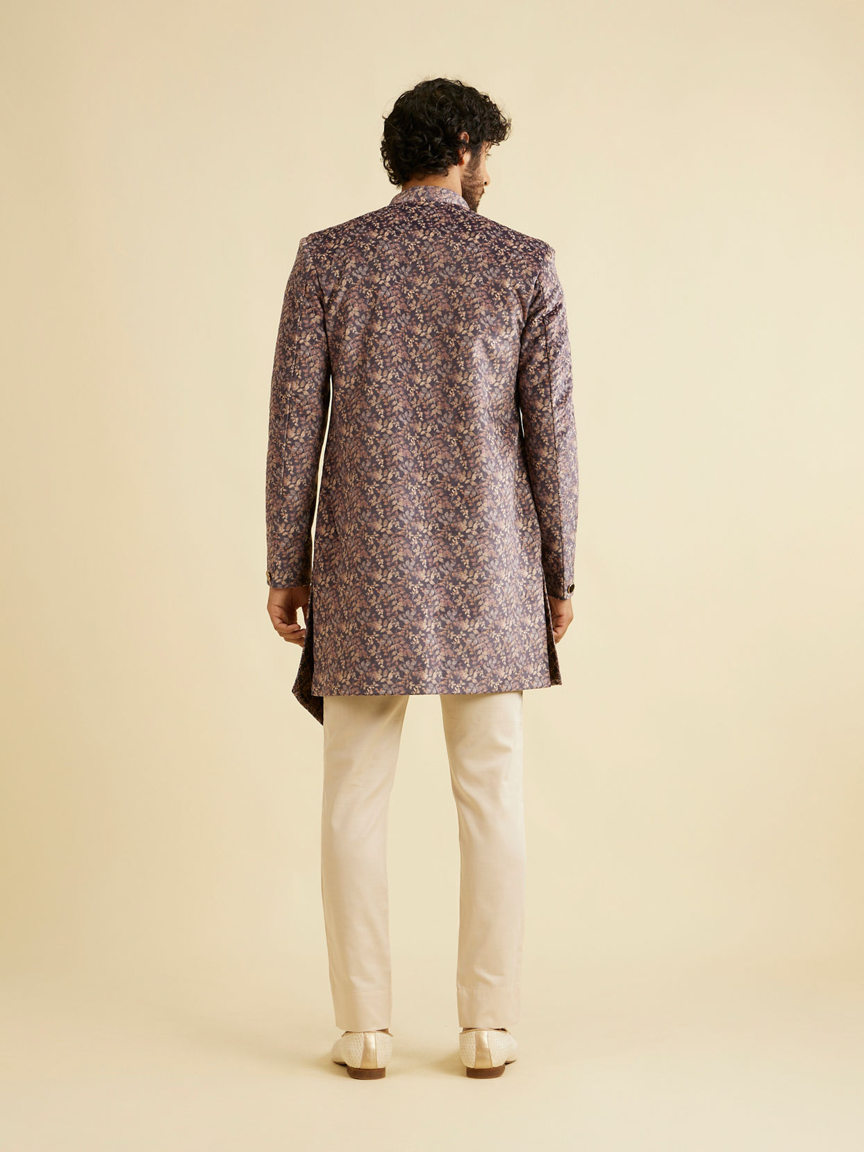 Manyavar Men Bright Lilac Bel Buti Embroidered Indo Western Set