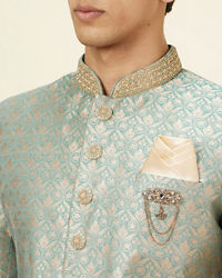 Manyavar Men Sage Green Floral Jaal Patterned Indo Western Set