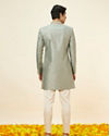Manyavar Men Sage Green Floral Jaal Patterned Indo Western Set