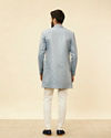 Manyavar Men Powder Blue Jaal Patterned Cutdana Embellished Indo Western Set
