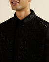 Manyavar Men Ebony Black Sequinned Embroidered Layered Indo Western Set