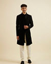 Manyavar Men Ebony Black Sequinned Embroidered Layered Indo Western Set