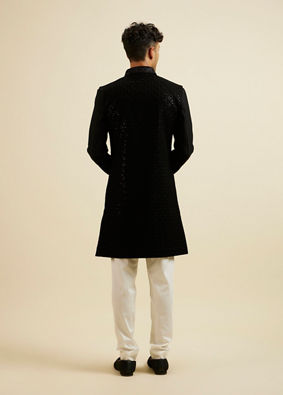 alt message - Manyavar Men Ebony Black Sequinned Embroidered Layered Indo Western Set image number 2