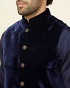 Manyavar Men Navy Blue Layered Indo Western Set