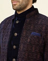 alt message - Manyavar Men Navy Blue Layered Indo Western Set image number 1