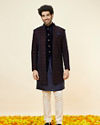 alt message - Manyavar Men Navy Blue Layered Indo Western Set image number 3