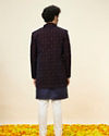 Manyavar Men Navy Blue Layered Indo Western Set