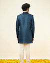 Manyavar Men Royal Blue Leaf Jaal Patterned Indo Western Set