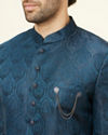 Manyavar Men Royal Blue Leaf Jaal Patterned Indo Western Set