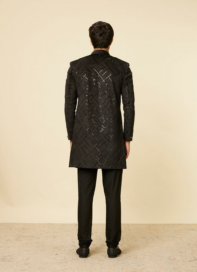 alt message - Manyavar Men Kohl Black Sequined Indo Western Set image number 3