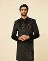 alt message - Manyavar Men Kohl Black Sequined Indo Western Set image number 0