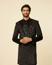 Manyavar Men Kohl Black Sequined Indo Western Set