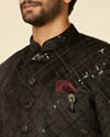 alt message - Manyavar Men Kohl Black Sequined Indo Western Set image number 1